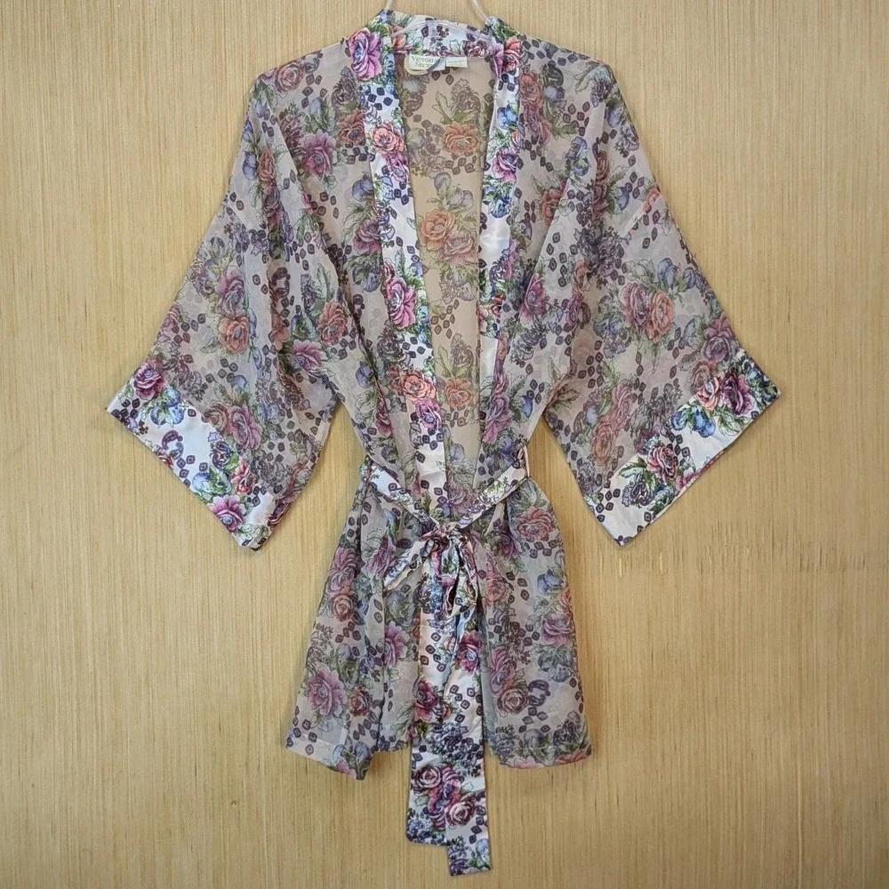 Vintage Victorias‎ Secret Gold Label Floral Paisley Sheer Kimono Robe One Size